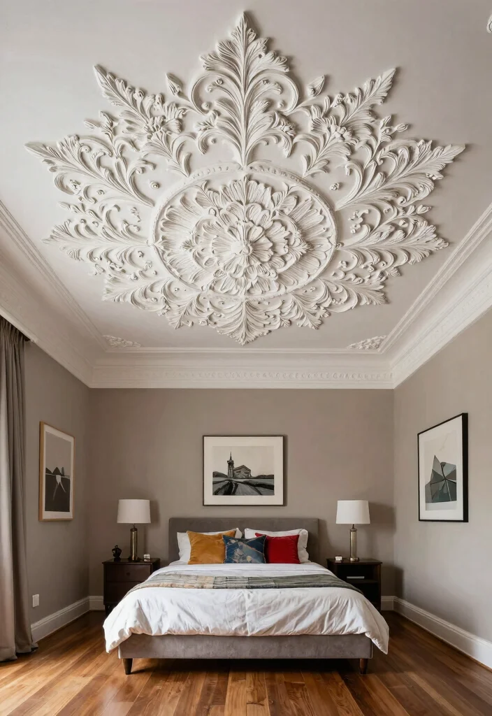 15 Bedroom Pop Ceiling Design Ideas With Elegant Details - 4. Artistic Plaster Design 1