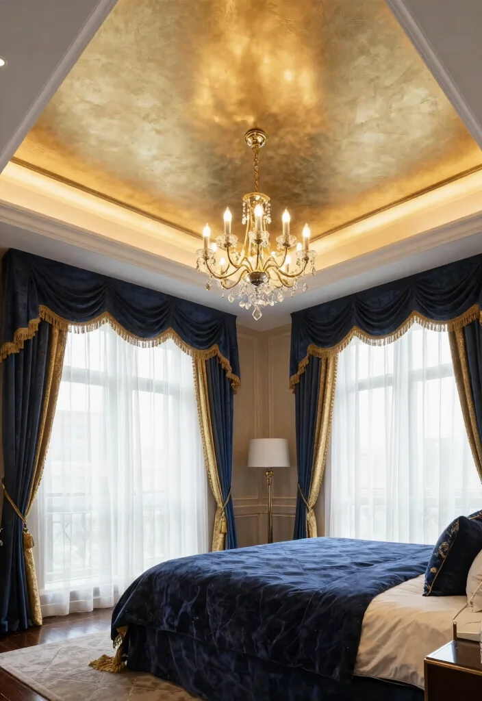 15 Bedroom Pop Ceiling Design Ideas With Elegant Details - 5. Luxe Metallic Accents 1