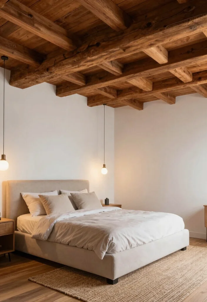 15 Bedroom Pop Ceiling Design Ideas With Elegant Details - 6. Textured Wood Beams 1