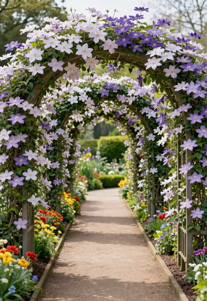 15 Clematis Trellis 2026 Trending Ideas With Blooming Beauty - 10. Trellis-Infused Garden Pathways 1