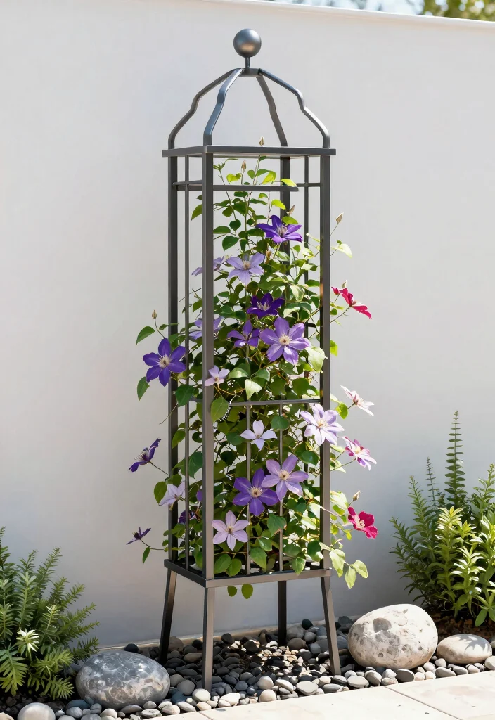 15 Clematis Trellis 2026 Trending Ideas With Blooming Beauty - 2. Modern Metal Trellis Elegance 1