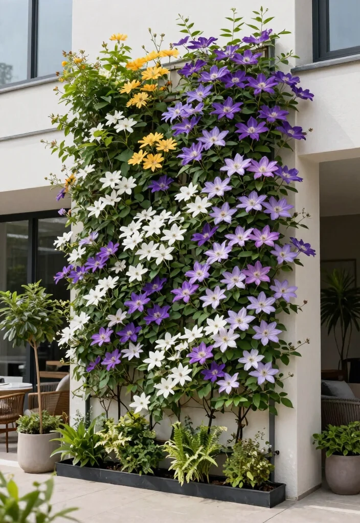 15 Clematis Trellis 2026 Trending Ideas With Blooming Beauty - 3. Vertical Garden Wall Installation 1