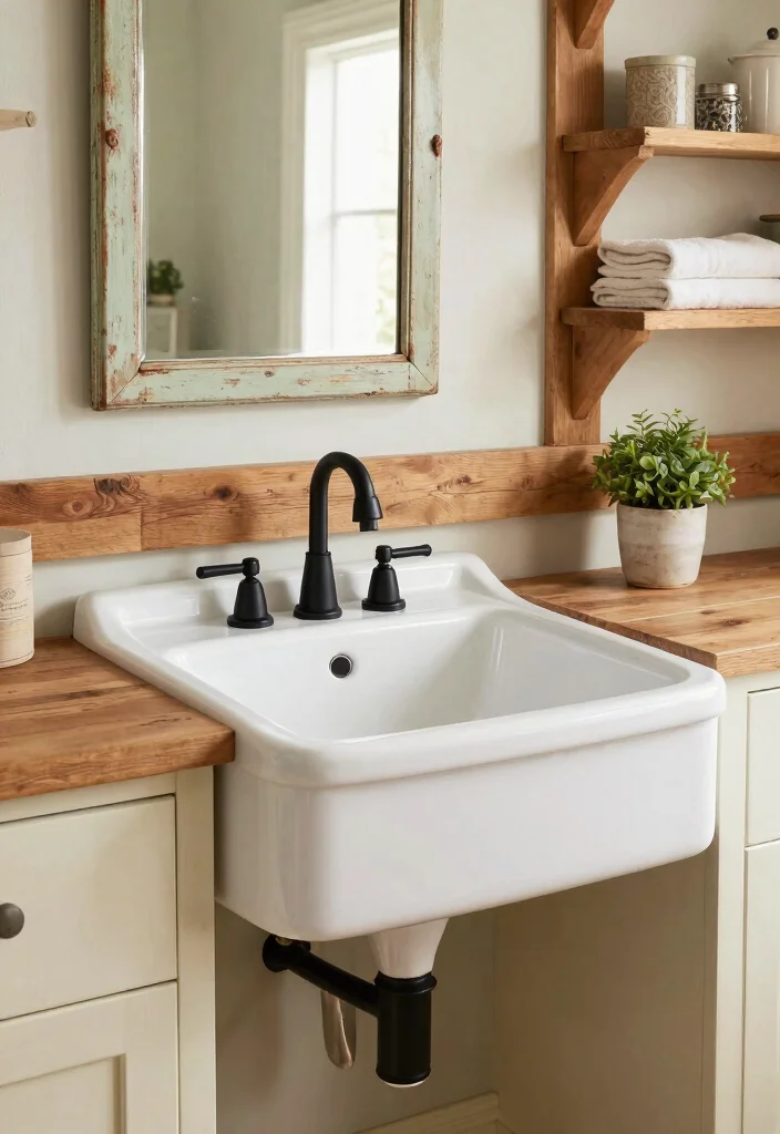 15 Farmhouse Bathroom Sink Ideas With Vintage Touch - 1. Classic Farmhouse Apron Sink 1