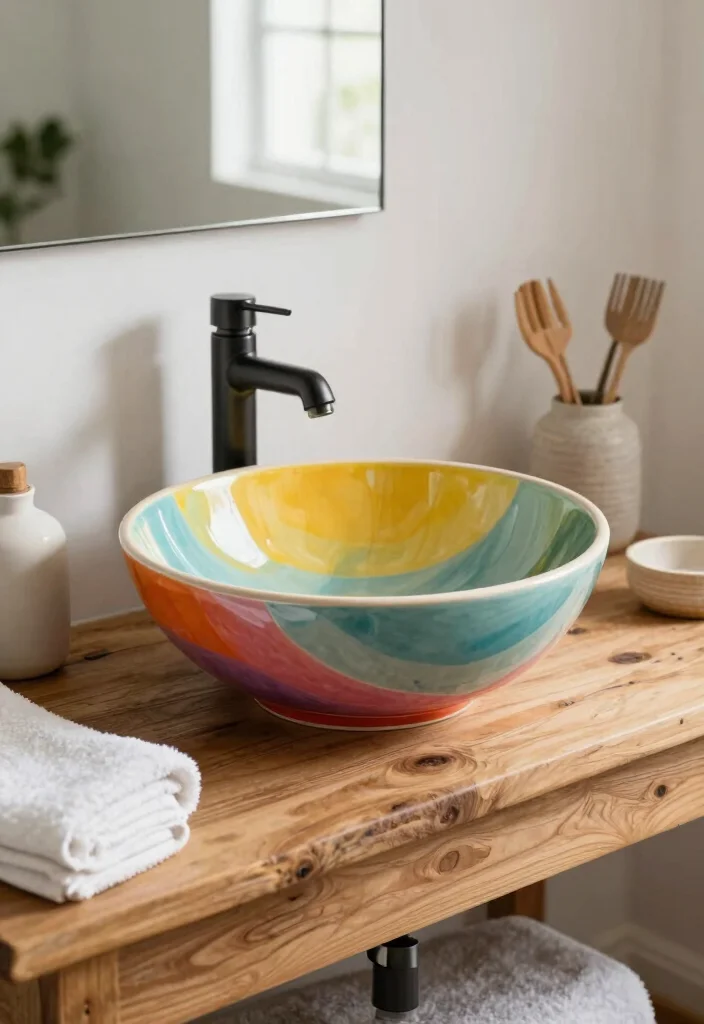 15 Farmhouse Bathroom Sink Ideas With Vintage Touch - 11. Unique Bowl Sink 1