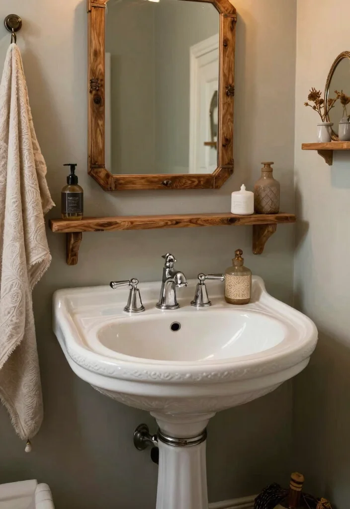 15 Farmhouse Bathroom Sink Ideas With Vintage Touch - 12. Vintage Porcelain Sink 1