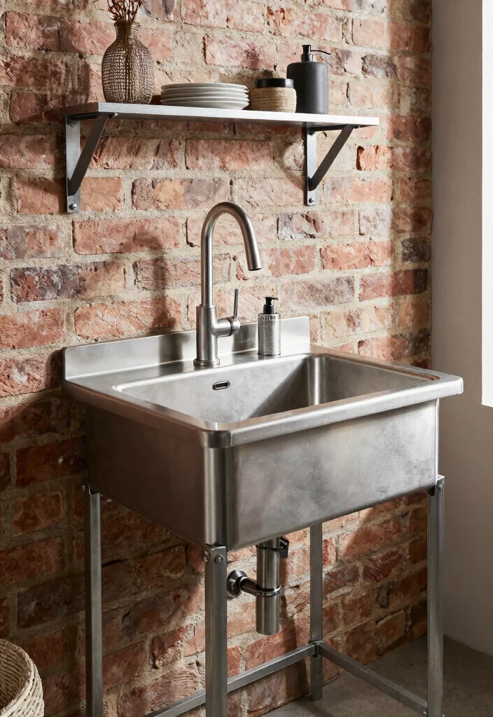 15 Farmhouse Bathroom Sink Ideas With Vintage Touch - 13. Industrial Farmhouse Sink 1