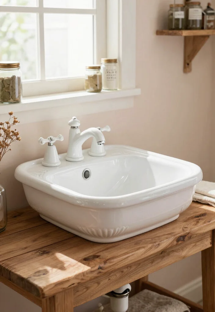 15 Farmhouse Bathroom Sink Ideas With Vintage Touch - 2. Vintage Cast Iron Sink 1