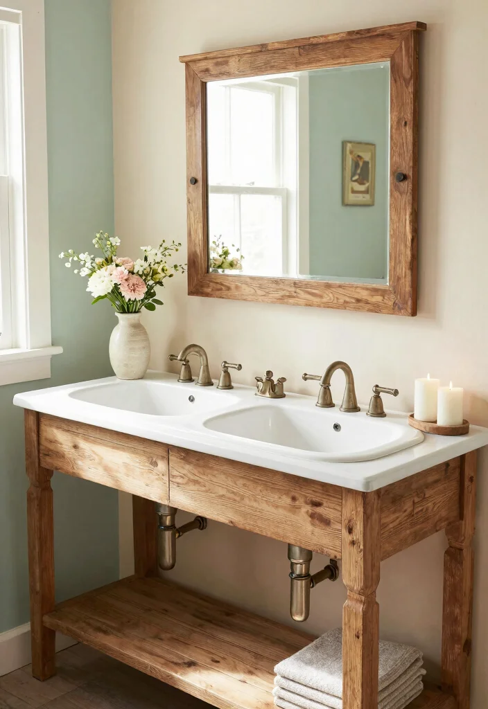 15 Farmhouse Bathroom Sink Ideas With Vintage Touch - 5. Vintage Double Sink with Rustic Charm 1