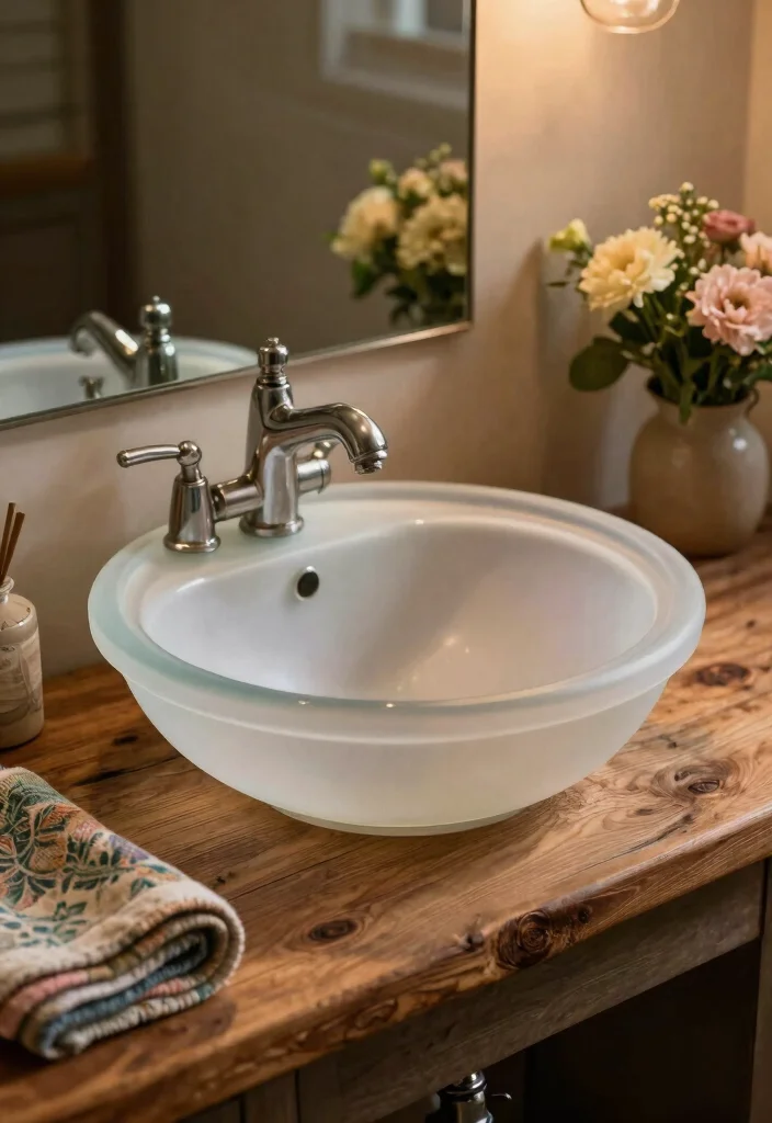 15 Farmhouse Bathroom Sink Ideas With Vintage Touch - 8. Vintage Glass Sink 1