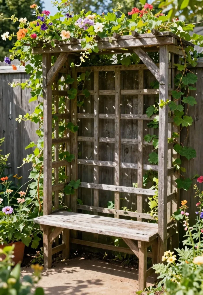15 Fence Trellis Ideas With Vertical Garden Charm - 1. Rustic Wooden Trellis 1