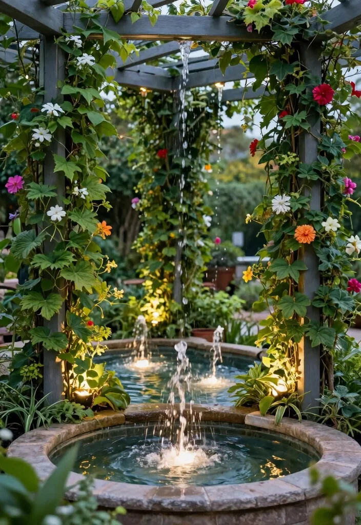 15 Fence Trellis Ideas With Vertical Garden Charm - 15. Trellis with Integrated Water Features 1