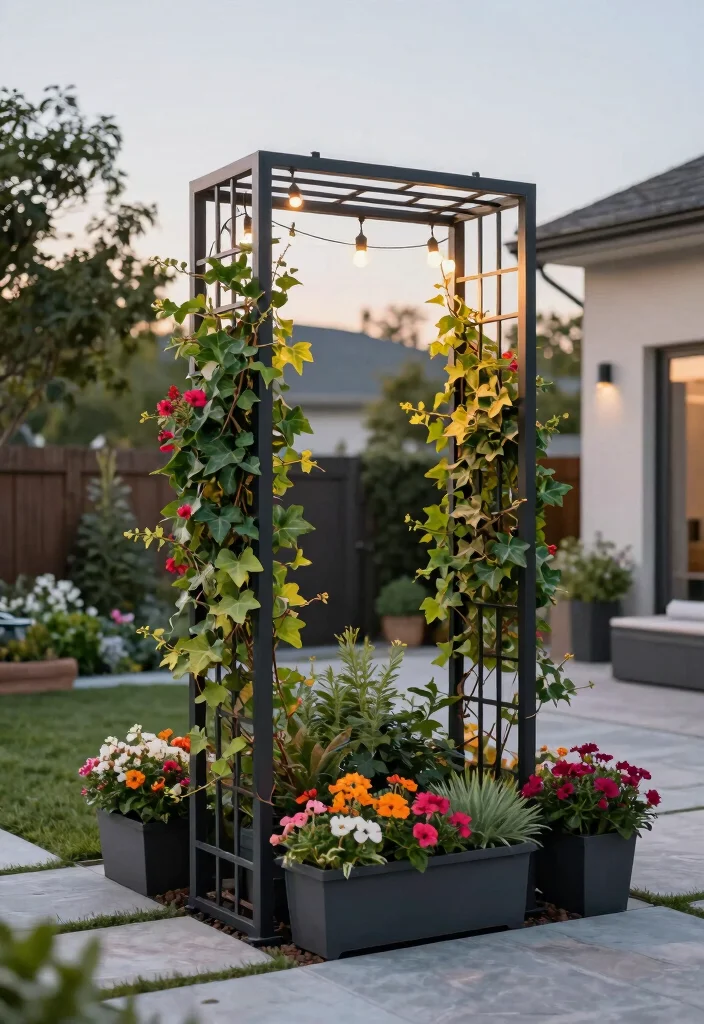 15 Fence Trellis Ideas With Vertical Garden Charm - 2. Modern Metal Trellis 1