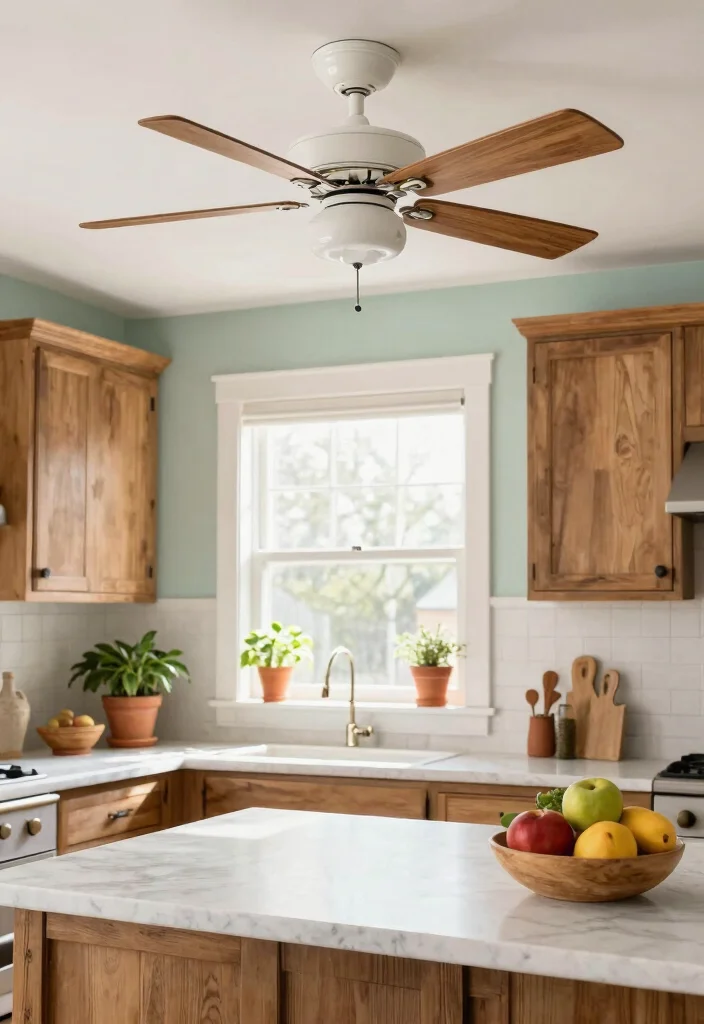 15 Kitchen Ceiling Fan Ideas That Blend Style & Function - 1. Classic White Farmhouse Fan 1