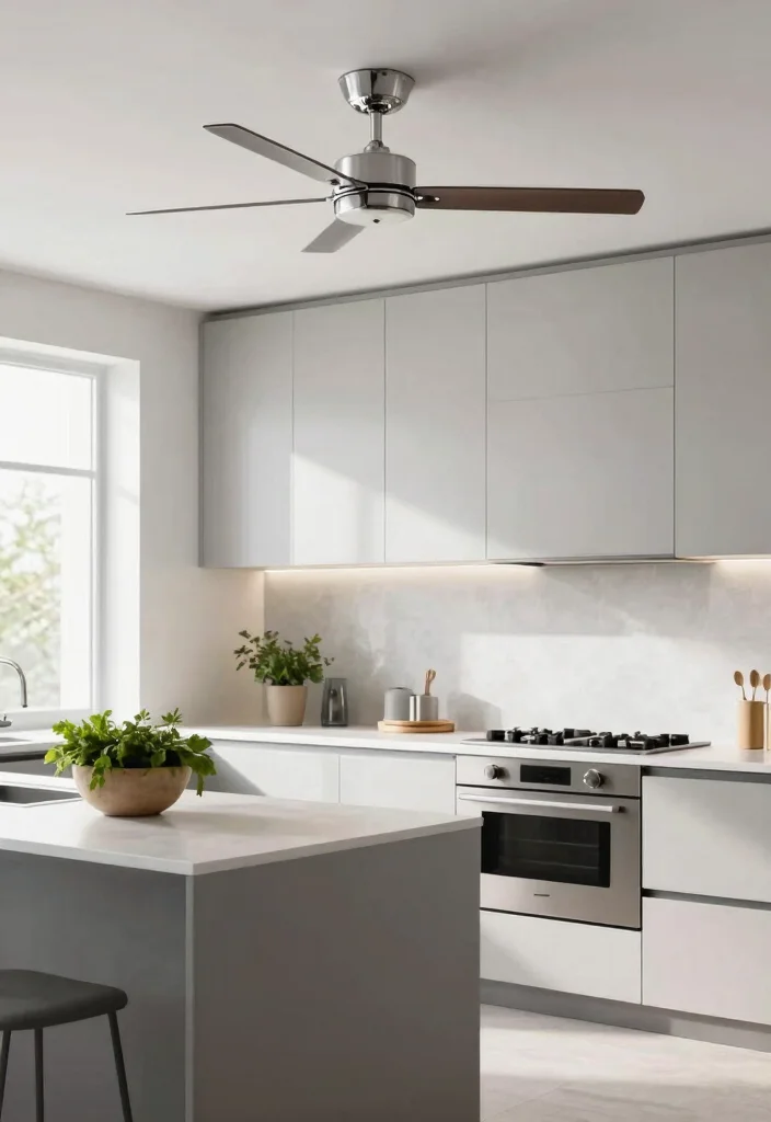 15 Kitchen Ceiling Fan Ideas That Blend Style & Function - 10. Sleek Contemporary Fan 1