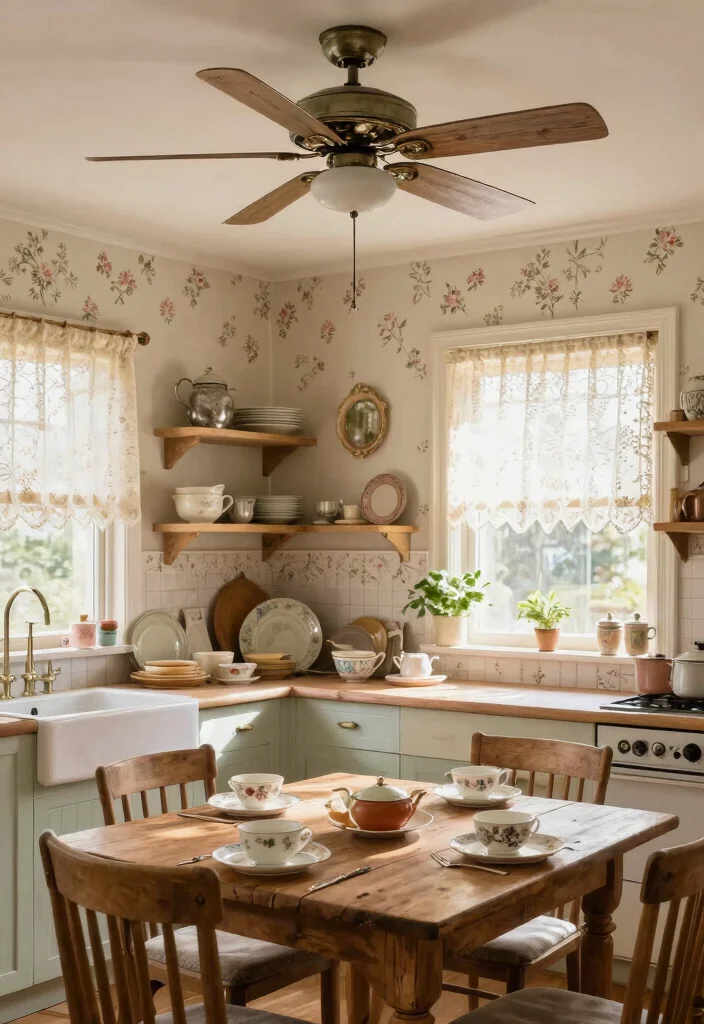 15 Kitchen Ceiling Fan Ideas That Blend Style & Function - 11. Charming Shabby Chic Fan 1