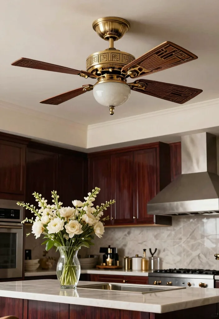 15 Kitchen Ceiling Fan Ideas That Blend Style & Function - 13. Art Deco Glamour 1