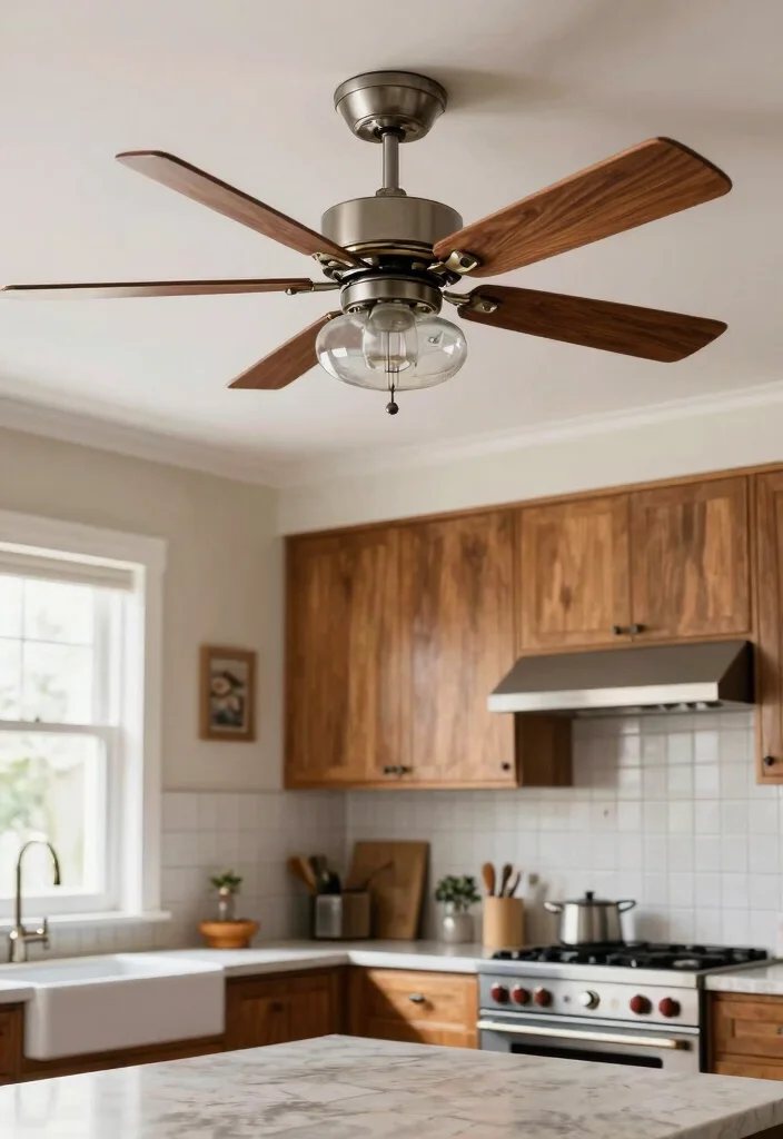 15 Kitchen Ceiling Fan Ideas That Blend Style & Function - 15. Mixed Material Ceiling Fan 1
