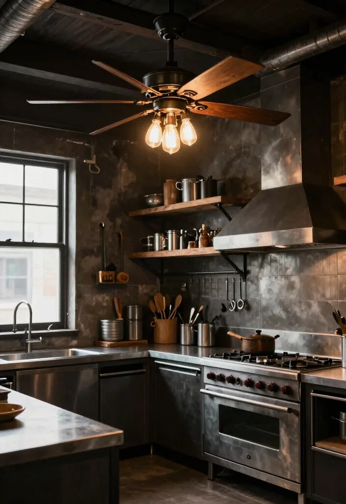 15 Kitchen Ceiling Fan Ideas That Blend Style & Function - 2. Vintage Industrial Style Fan 1