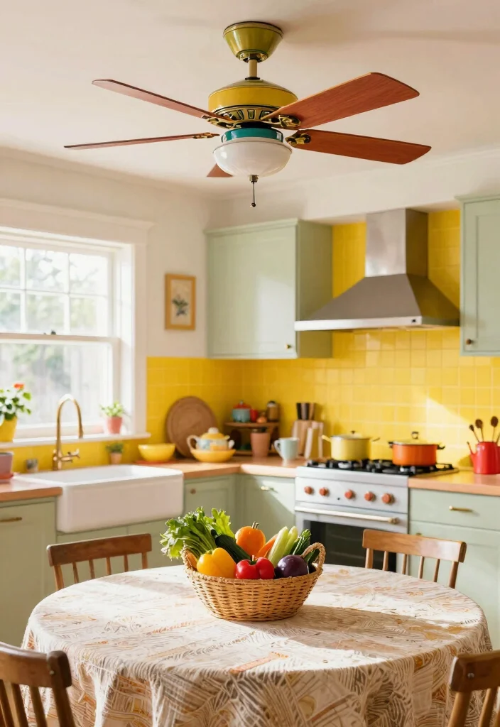 15 Kitchen Ceiling Fan Ideas That Blend Style & Function - 3. Colorful Retro Blades 1