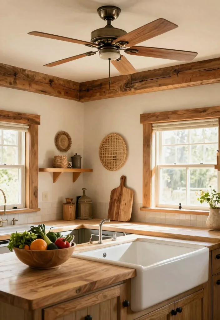 15 Kitchen Ceiling Fan Ideas That Blend Style & Function - 5. Farmhouse Chic with Wood Blades 1