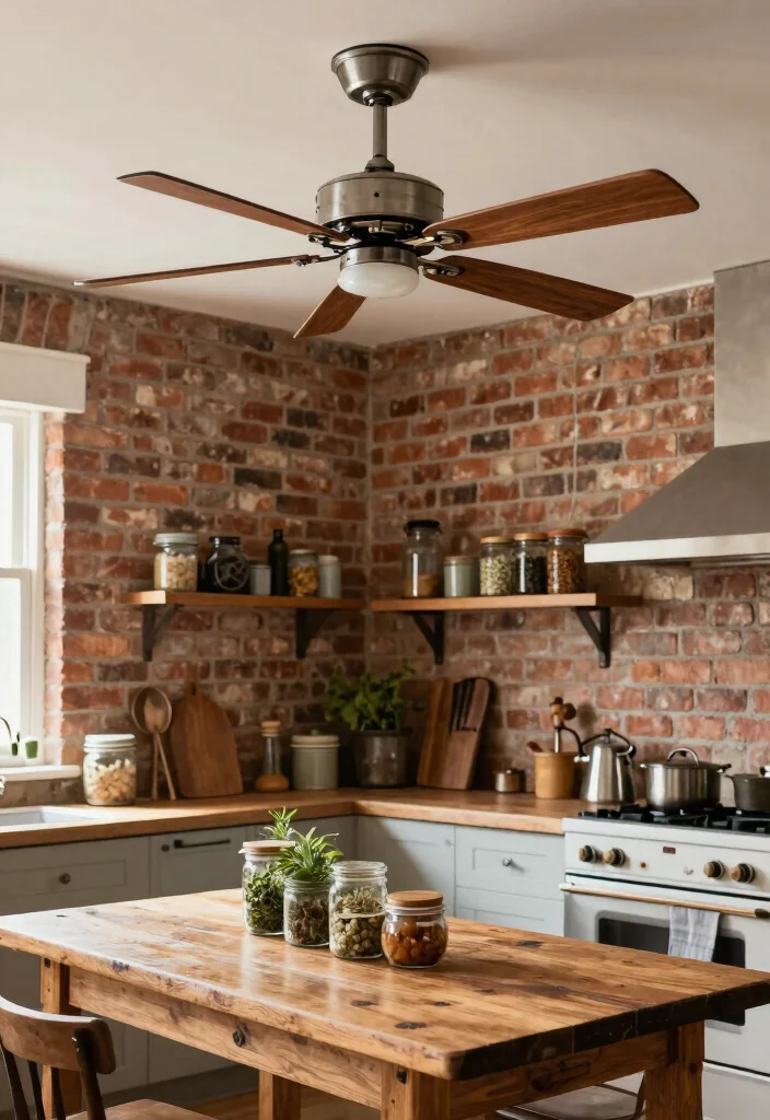 15 Kitchen Ceiling Fan Ideas That Blend Style & Function - 7. Rustic Metal and Wood Combination 1