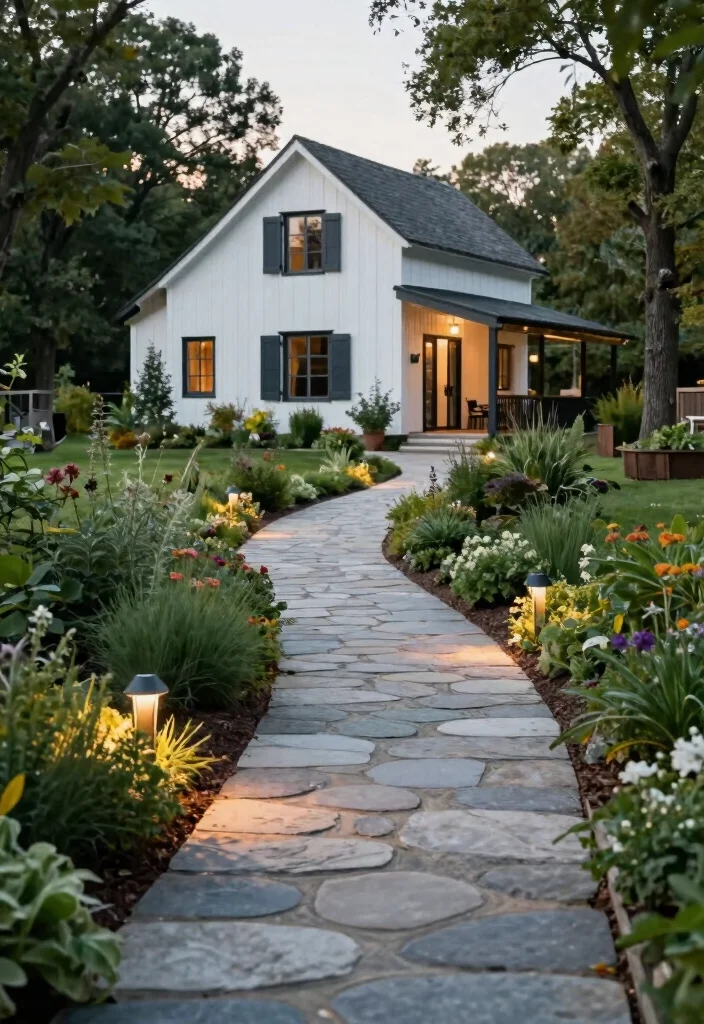 15 Modern Farmhouse Outside Ideas With Fresh Curb Appeal - 2. Inviting Pathways 1