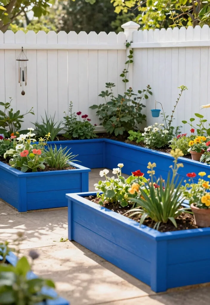 15 Painted Raised Garden Beds Ideas With Pop of Color - 1. Bright Blue Serenity 1