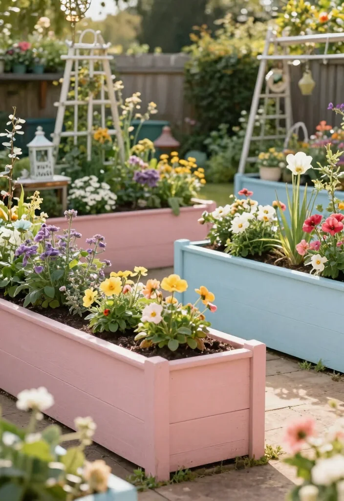 15 Painted Raised Garden Beds Ideas With Pop of Color - 12. Cozy Cottage Feel 1