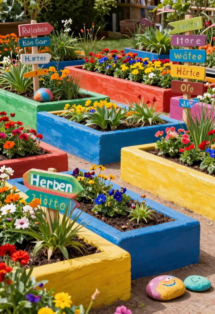 15 Painted Raised Garden Beds Ideas With Pop of Color - 13. Whimsical Rainbow Delight 1