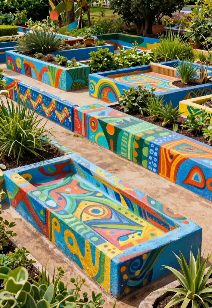 15 Painted Raised Garden Beds Ideas With Pop of Color - 15. Artistic Mural Designs 1