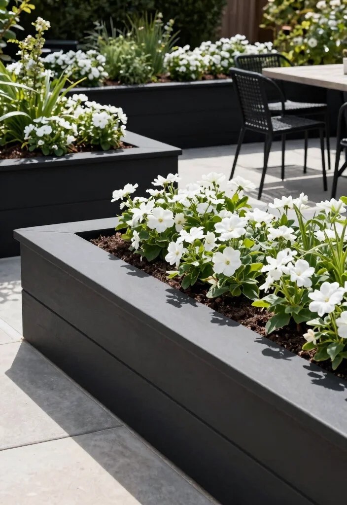 15 Painted Raised Garden Beds Ideas With Pop of Color - 7. Striking Black and White Contrast 1