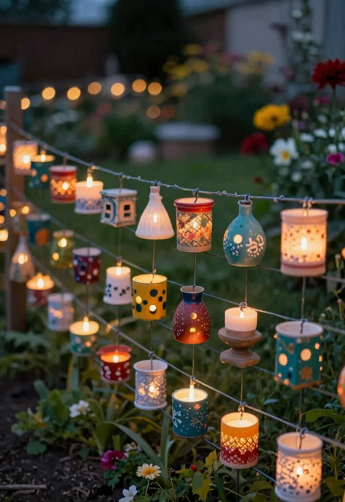 15 Wire Fence Decorating Ideas With Creative Touch - 11. Colorful Candle Holders 1