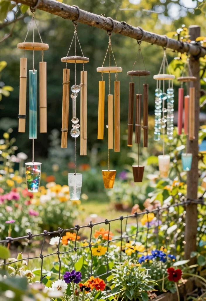15 Wire Fence Decorating Ideas With Creative Touch - 3. Whimsical Wind Chimes 1