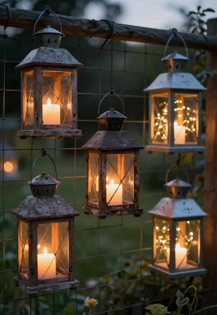15 Wire Fence Decorating Ideas With Creative Touch - 4. Rustic Lanterns 1