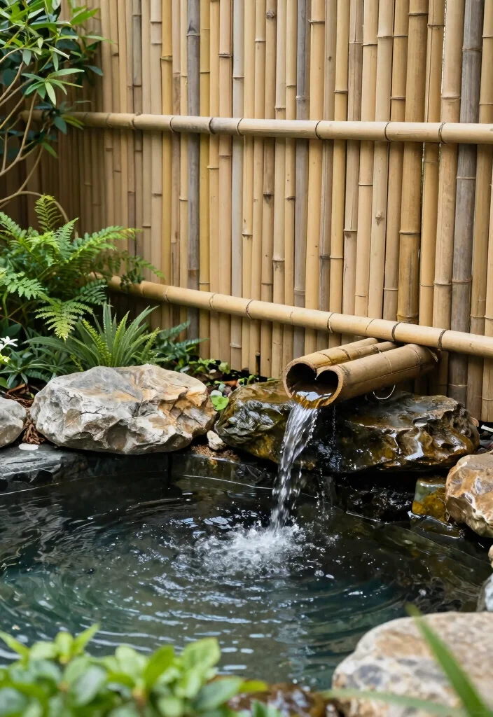 16 Bamboo Fence Ideas With Natural Privacy - 15. Bamboo Fencing with Natural Water Features 1
