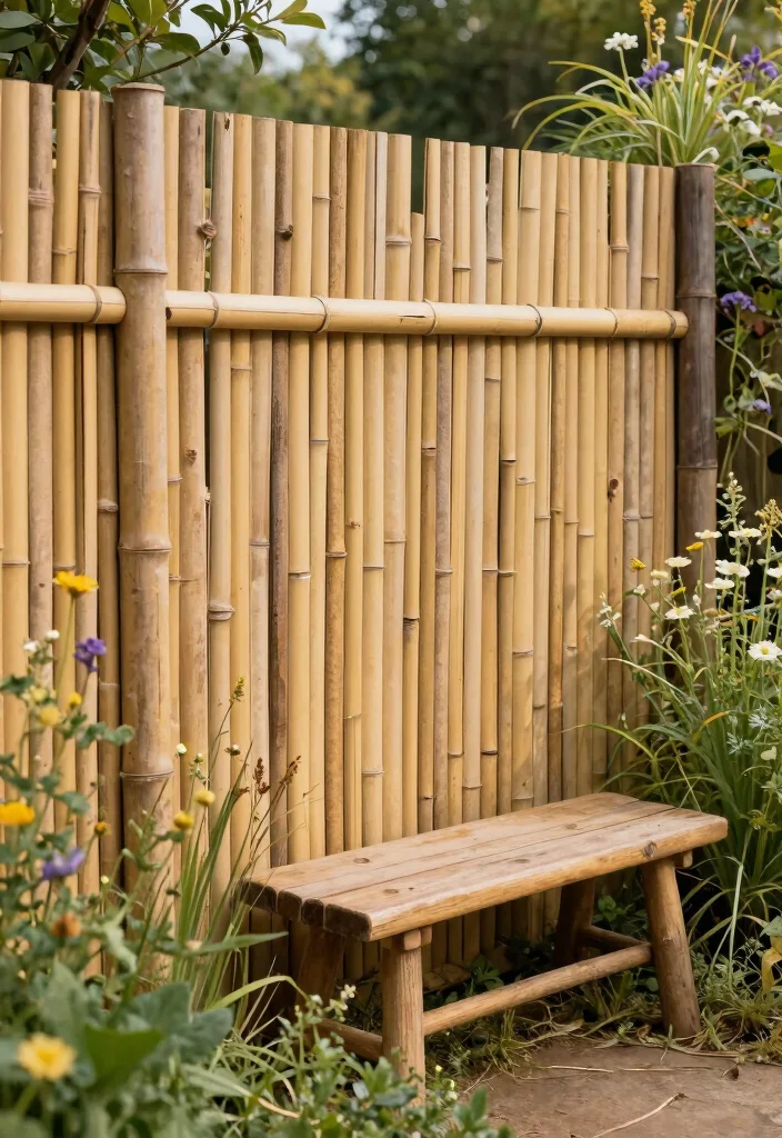 16 Bamboo Fence Ideas With Natural Privacy - 4. Rustic Bamboo Fence with Natural Finishes 1