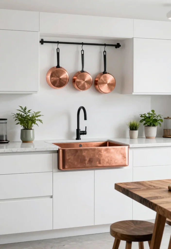16 Copper Farmhouse Sink Ideas With Timeless Charm - 1. Modern Minimalism with a Copper Touch 1