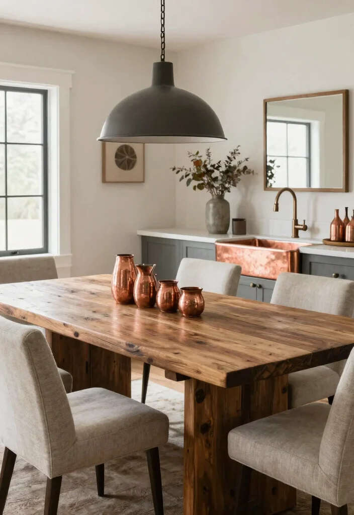 16 Copper Farmhouse Sink Ideas With Timeless Charm - 12. Elegant Farmhouse Dining Area 1