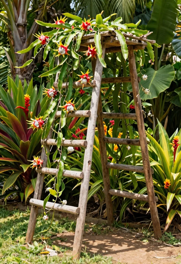 16 Dragon Fruit Trellis Ideas With Tropical Flair - 1. Rustic Wooden A-Frame Trellis 1