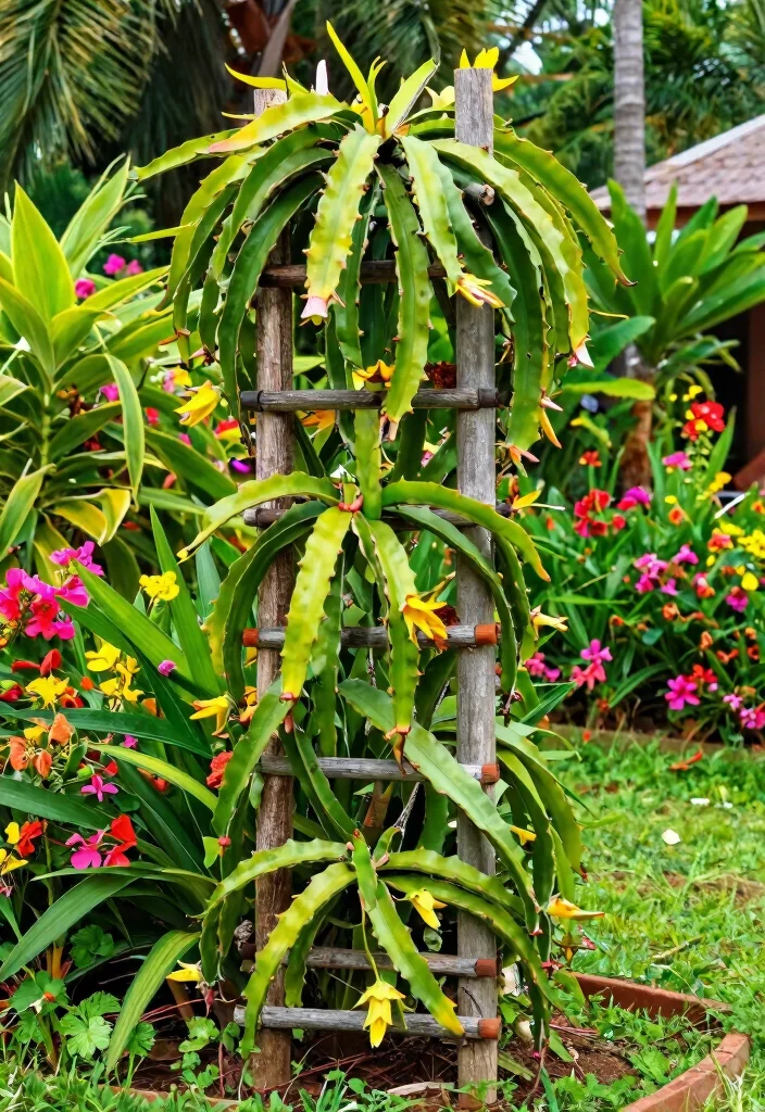 16 Dragon Fruit Trellis Ideas With Tropical Flair - 12. DIY Vertical Garden Trellis 1