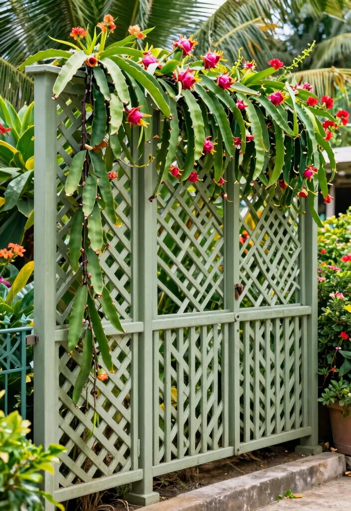 16 Dragon Fruit Trellis Ideas With Tropical Flair - 14. Trellis Fence Combo 1