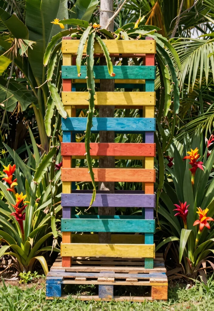 16 Dragon Fruit Trellis Ideas With Tropical Flair - 3. Vertical Pallet Trellis 1