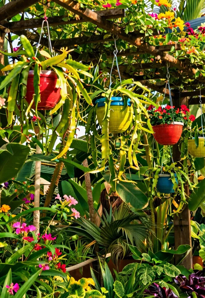 16 Dragon Fruit Trellis Ideas With Tropical Flair - 7. Hanging Basket Trellis 1