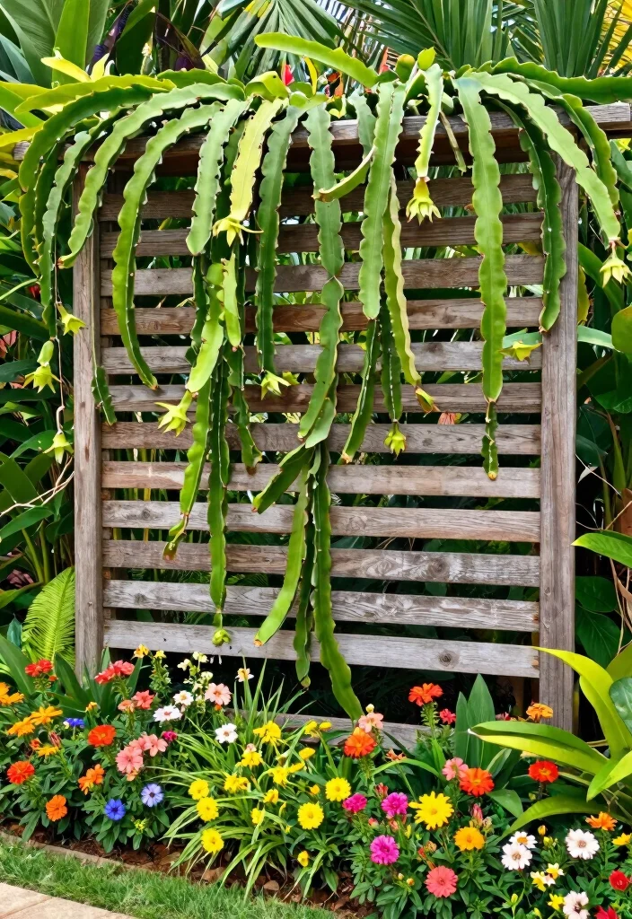 16 Dragon Fruit Trellis Ideas With Tropical Flair - 8. Trellis Wall Decoration 1