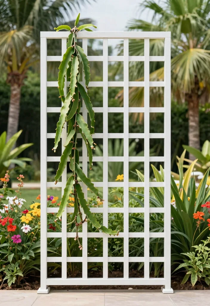 16 Dragon Fruit Trellis Ideas With Tropical Flair - 9. Minimalist Trellis Panels 1
