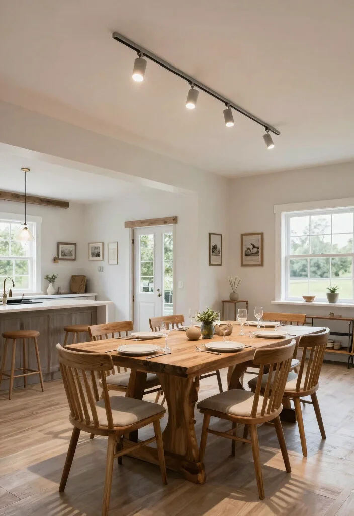 16 Farmhouse Dining Room Light Fixtures Ideas With Vintage Glow - 11. Farmhouse Track Lighting 1