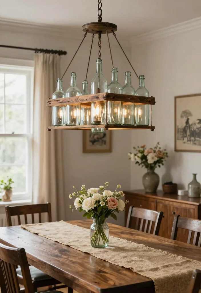 16 Farmhouse Dining Room Light Fixtures Ideas With Vintage Glow - 6. Repurposed Vintage Fixtures 1