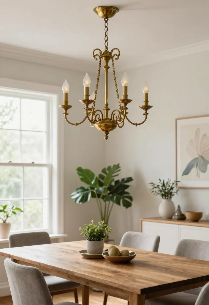 16 Farmhouse Dining Room Light Fixtures Ideas With Vintage Glow - 8. Antique Brass Fixtures 1