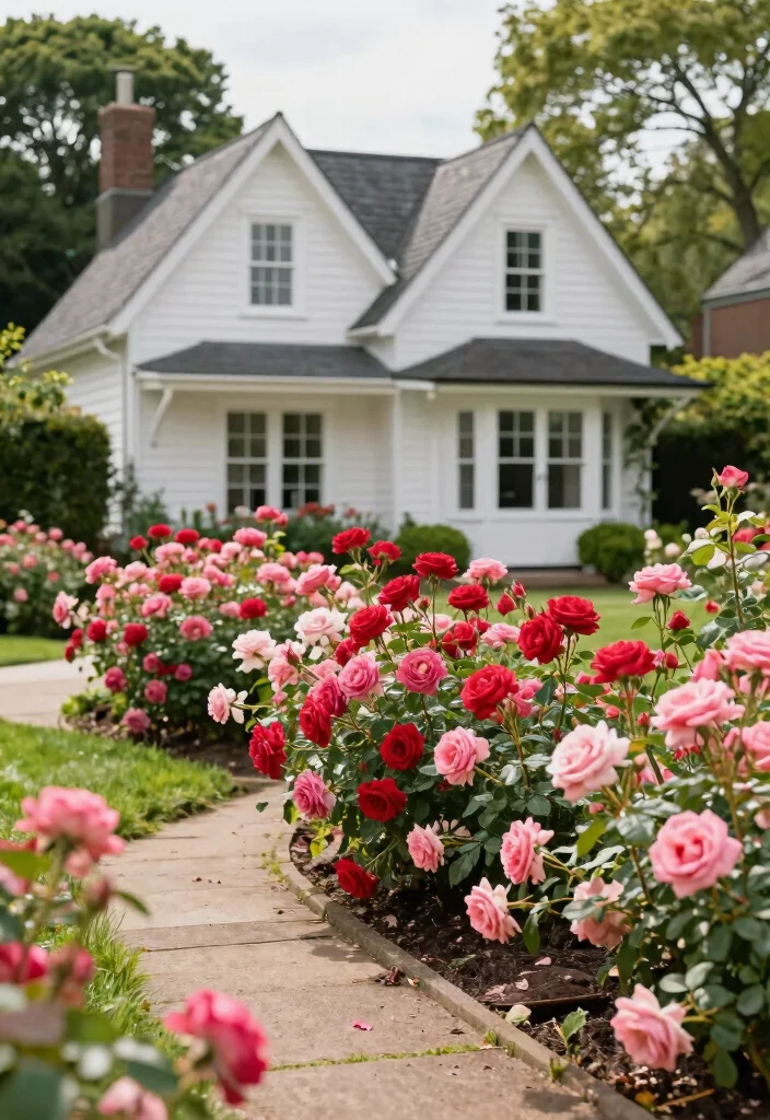 16 Front Yard Bushes Ideas With Structured Beauty - 16. Knock Out Roses: Effortless Blooms 1
