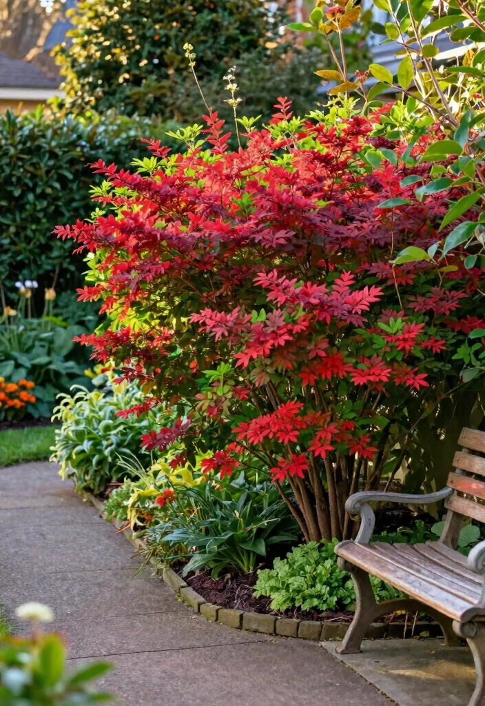 16 Front Yard Bushes Ideas With Structured Beauty - 9. Nandina: Heavenly Bamboo 1